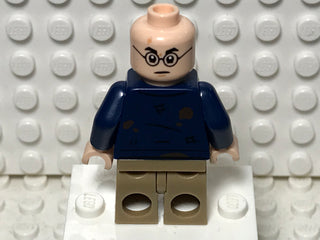 Harry Potter - Dark Blue Open Jacket with Tears and Blood Stains, Plain Arms, Dark Tan Medium Legs, Smile / Angry Mouth, hp326 Minifigure LEGO®   