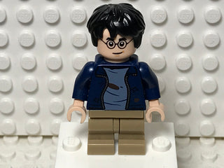 Harry Potter - Dark Blue Open Jacket with Tears and Blood Stains, Plain Arms, Dark Tan Medium Legs, Smile / Angry Mouth, hp326 Minifigure LEGO®   