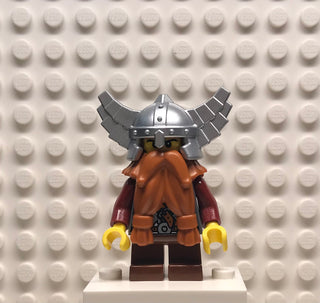Fantasy Era, Dwarf, Dark Orange Beard, Metallic Silver Helmet with Wings, Dark Red Arms, cas357 Minifigure LEGO®   