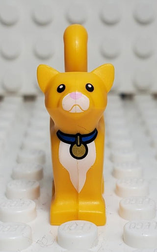 LEGO® Cat, Standing with Black Eyes, White Muzzle and Chest, Bright Pink Nose, Blue Collar with Gold Tag Pattern (Sox) LEGO® Animals LEGO®   