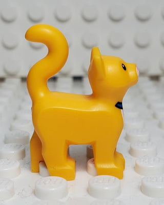 LEGO® Cat, Standing with Black Eyes, White Muzzle and Chest, Bright Pink Nose, Blue Collar with Gold Tag Pattern (Sox) LEGO® Animals LEGO®   